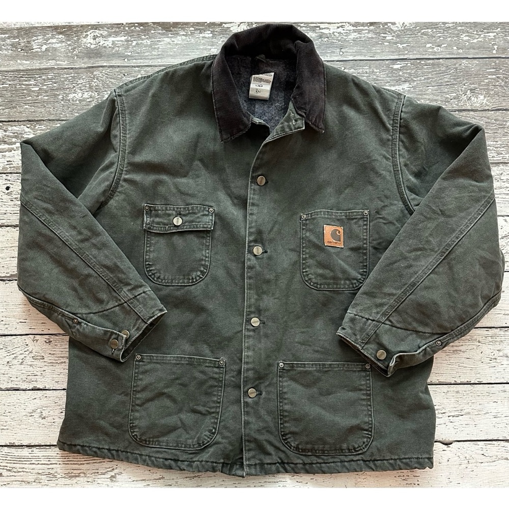 Vintage Carhartt Olive Felt Lined Coat Jacket XL Regular